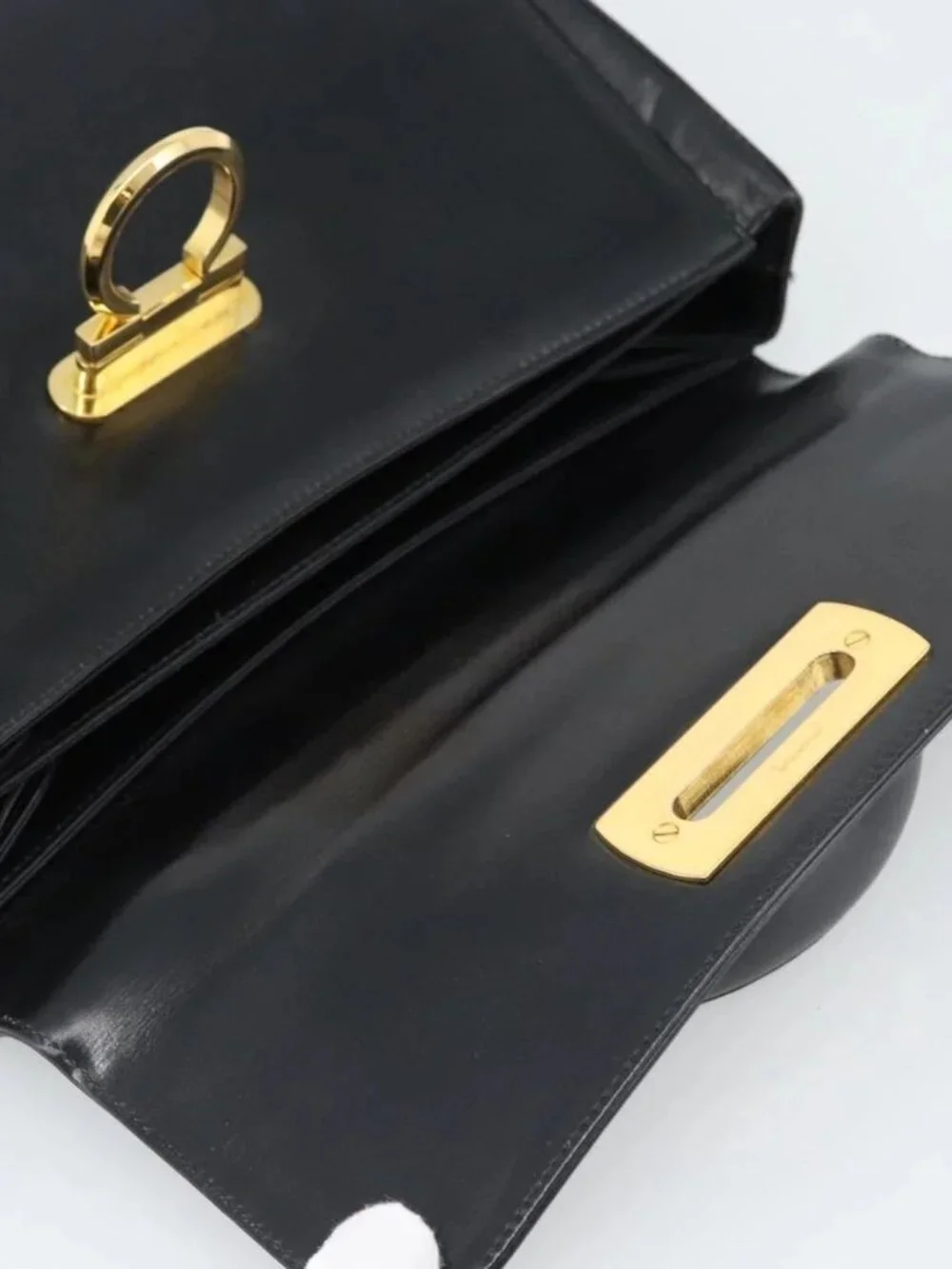 Salvatore Ferragamo Gancini Hand Bag Leather 2way Black Gold Auth 186374